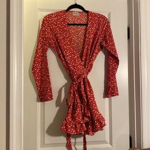 WRAP DRESS MINI RUFFLES RES FLORALS DITZY